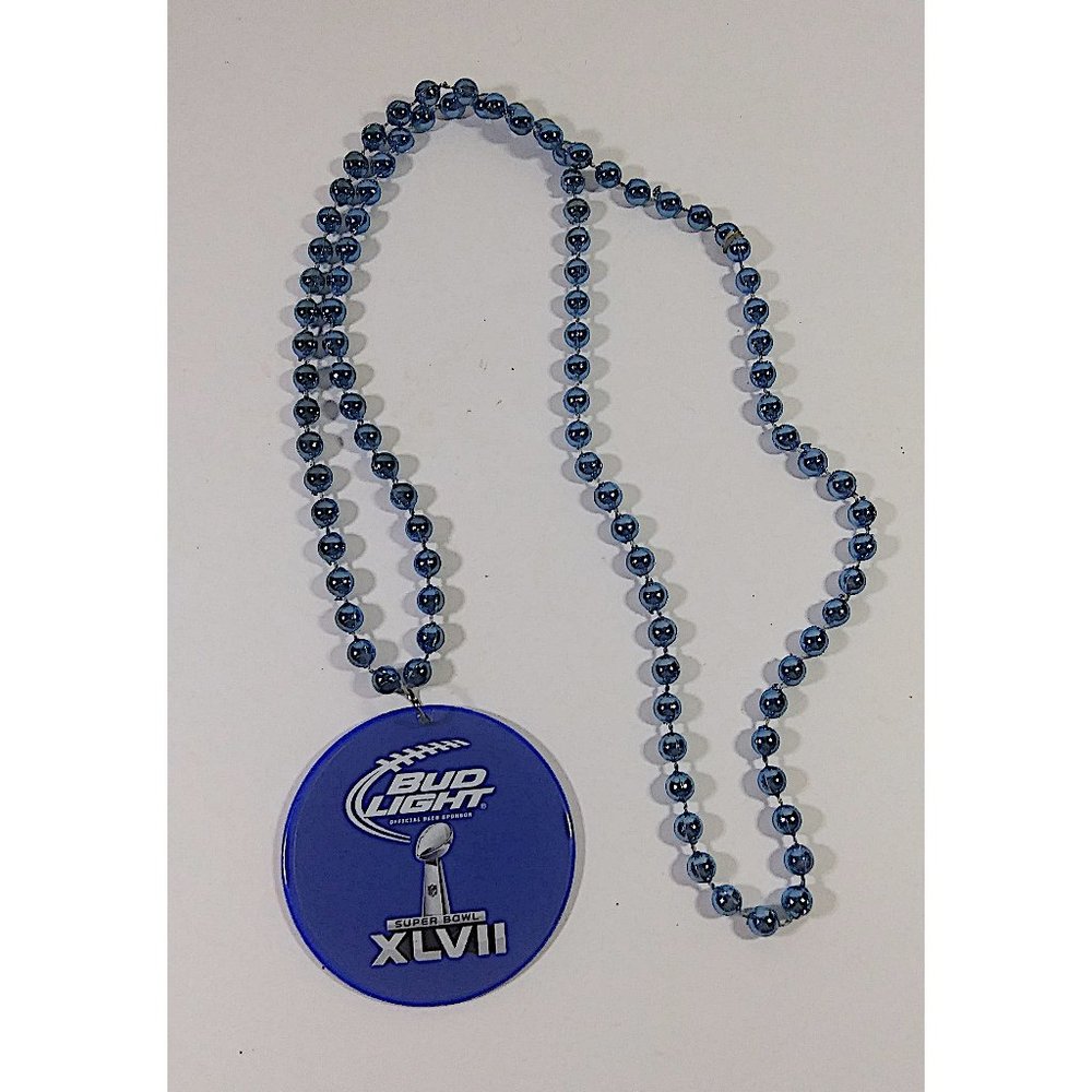 Bud Light Super Bowl XLVII Bead Necklace Blue Beer Pendant NFL Football Promo